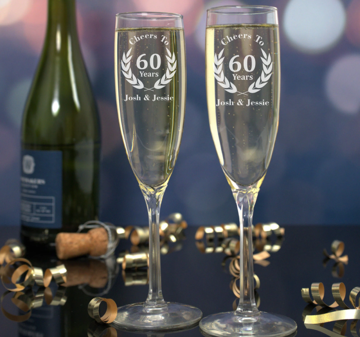 60th Anniversary Customized Wine Glasses