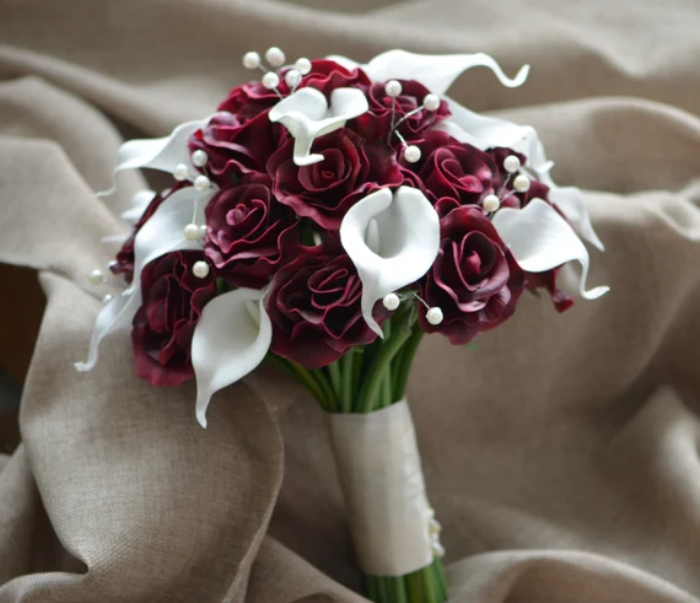 Bouquet of Lilies Wrapped in Pearl-Embellished Ribbon