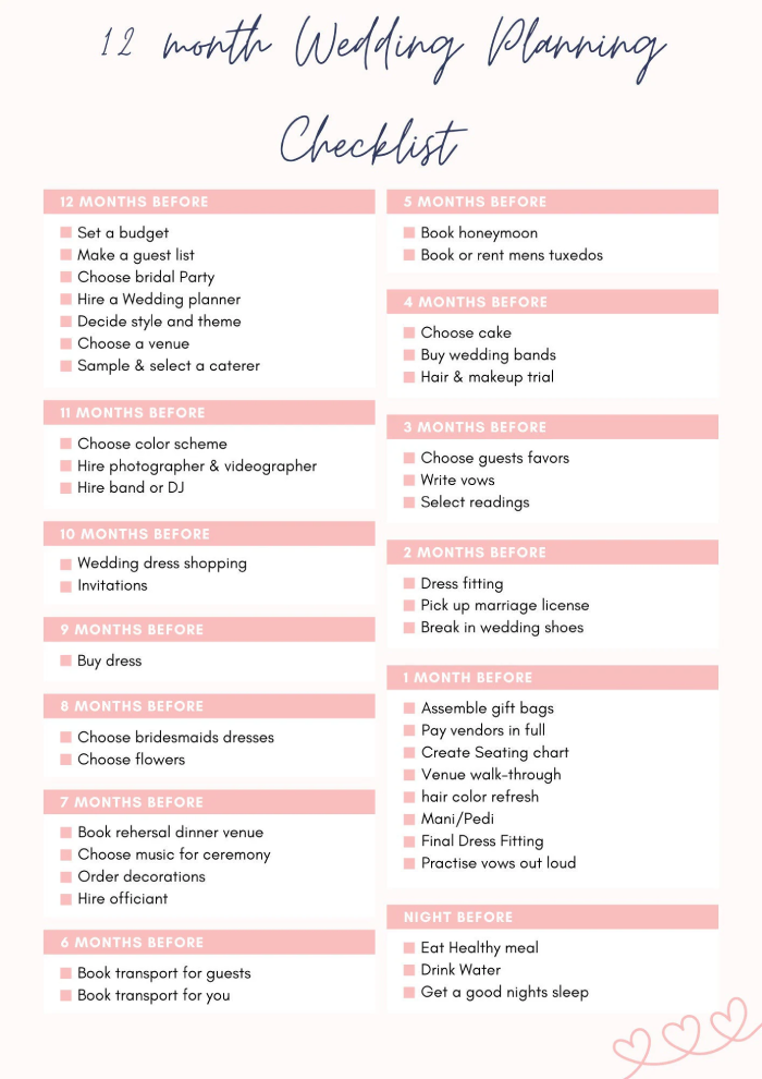 Checklist for 12+ Months Out from Your Wedding