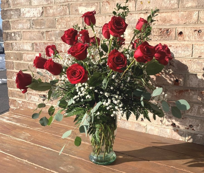 Crystal Vase with a Dozen Roses