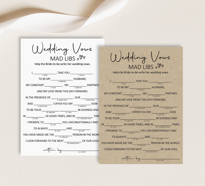 Customized Wedding Vows Mad Libs