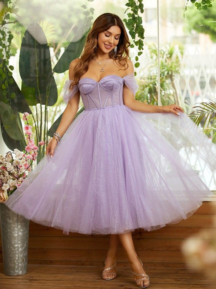 Lavender A-Line Tea-Length Dress
