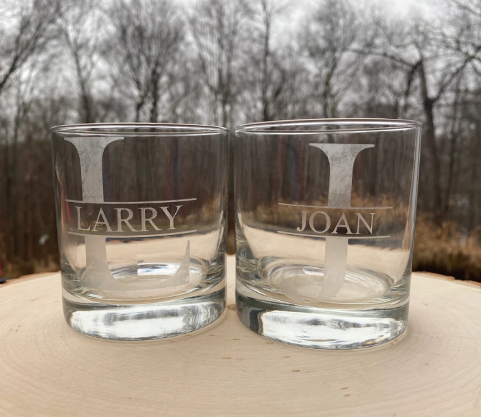 Silver Monogrammed Whiskey Glasses