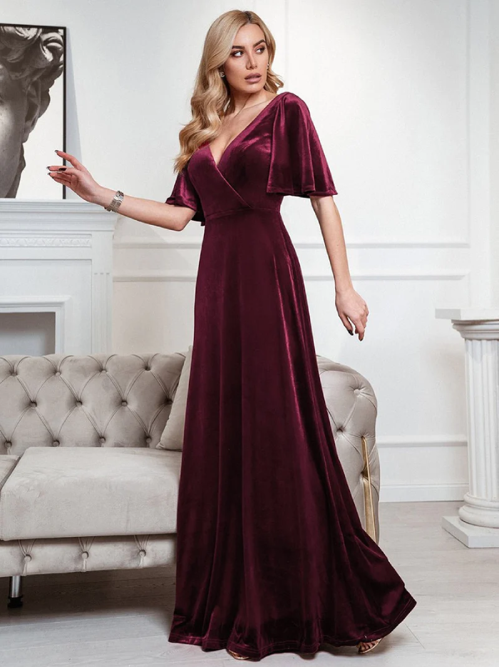 Velvet Long-Sleeve A-Line Dress