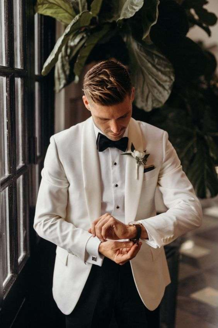 White Dinner Jacket with Black Pants