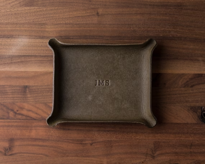 Monogrammed Leather Valet Tray