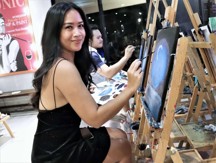 Paint and Sip Party at an Art Studio