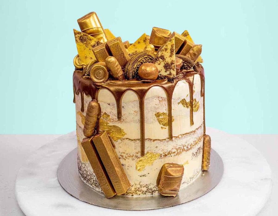 Opulent Golden Glaze Over Chocolate Cake